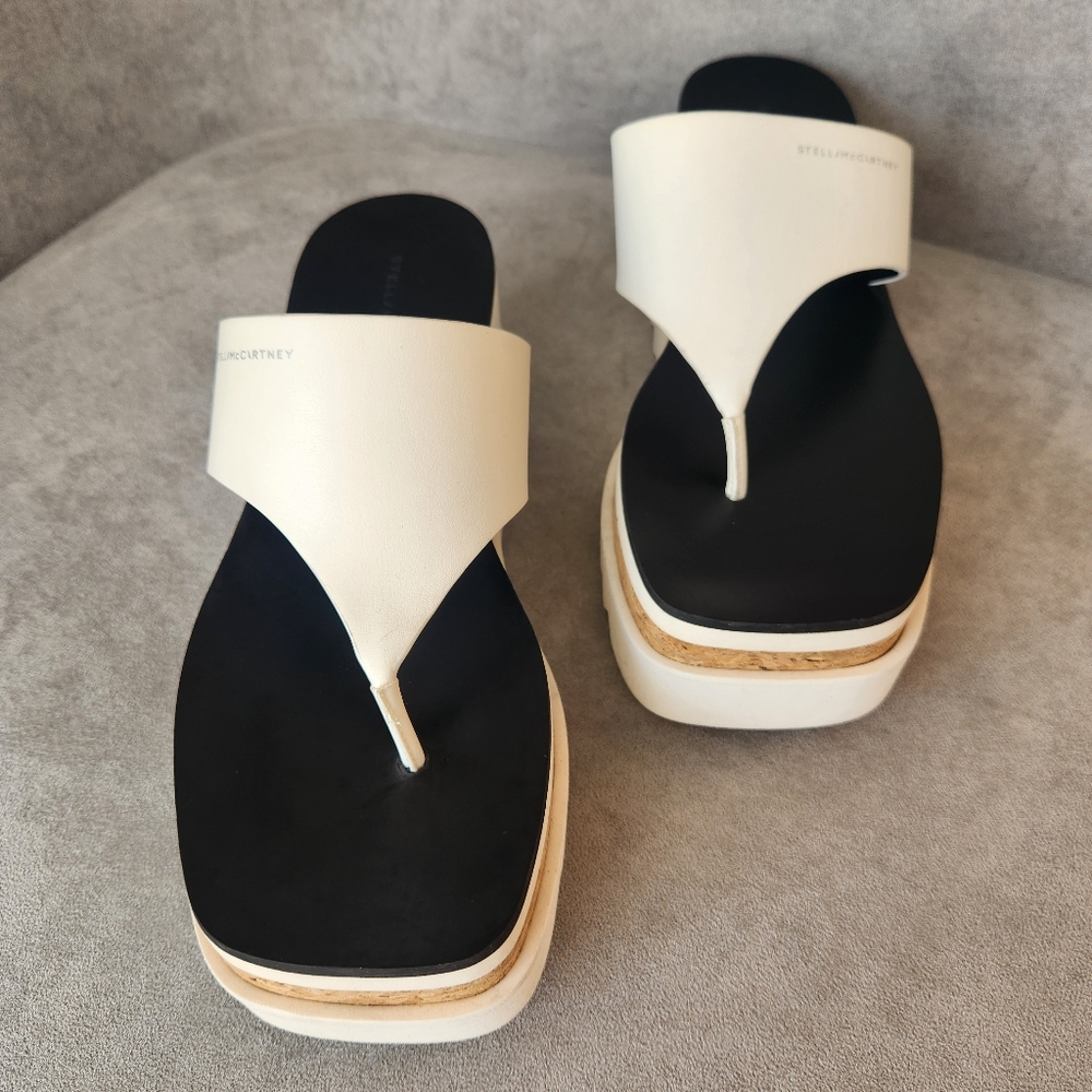 Stella McCartney Platform Sandals 9 Ivory Sneak-Elyse Thong Chunky Lug New $730